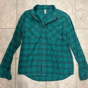 Stio Flannel Shirt Mens Medium Blue Green Button Up Junction Pockets Outdoors
